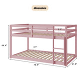 Harper & Bright Designs Low Bunk Beds Twin Over Twin Wood Twin Bunk Bed Frame with Safety Rail Ladder for Kids Bedroom Twin Floor Bunk Bed for Boys Girls Teens, Pink Harper & Bright Designs