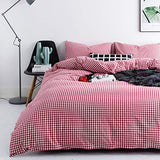 SUSYBAO Red Gingham Duvet Cover King 100% Washed Cotton 3 Pcs Set 1 Farmhouse Plaid Duvet Cover with Zipper Ties 2 Pillowcases Vintage Grid Bedding Set Soft Breathable SUSYBAO