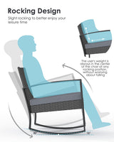 Noelse 3 Piece Wicker Patio Furniture Set, Outdoor Rocking Chairs, Outdoor Furniture with Table & Cushions, Patio Chairs Balcony Porch Furniture, Gray Noelse