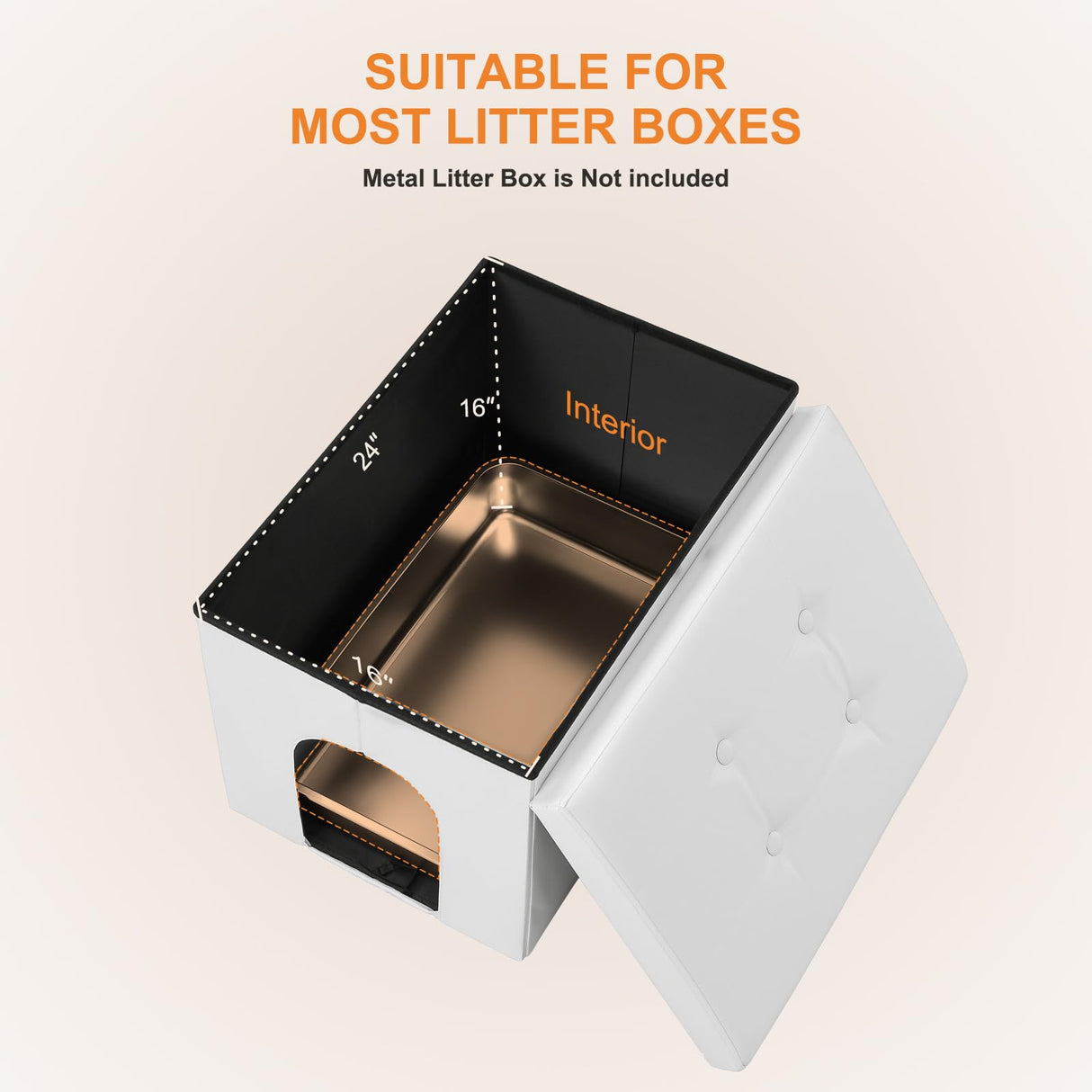 MEEXPAWS Cat Litter Box Enclosure Furniture Hidden, Cat Washroom Bench Storage Cabinet |Large 25.6'' x 17.7'' x 17.7''| Dog Proof | Waterproof Inside/Easy Clean | Easy Assembly | Odor Control(White) MEEXPAWS