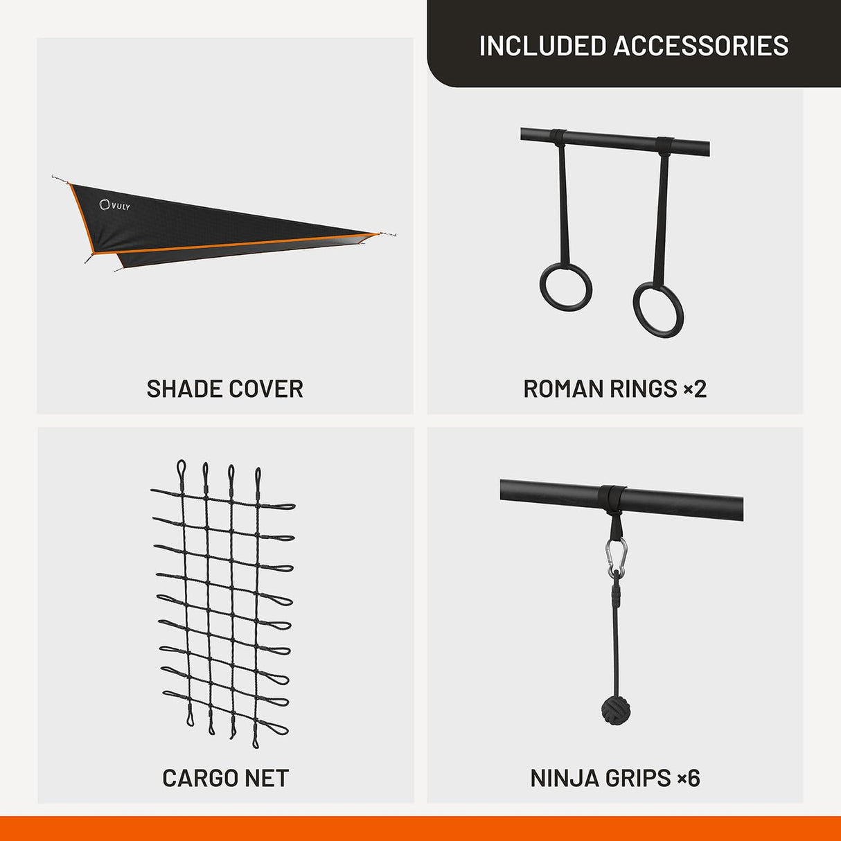 Vuly Ninja Quest Monkey Bars Extra Large Playset & Jungle Gym with Shade Cover, Cargo Net, Ninja Grips, Gym Rope, Jungle Rope, Flying Fox, Roman Rings, Boxing Bag & Punching Ball Vuly