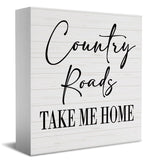 Country Home Farmhouse Sign Desk Decor Wooden Box Sign Housewarming Gift Rustic Wood Block Plaque Box Sign for Living Room Kitchen Bathroom Shelf Table Decoration Country Roads Take Me Home Sign HTBIG