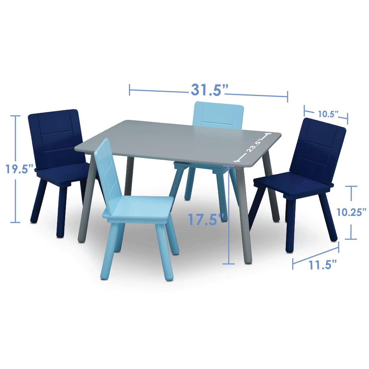 Delta Children Kids Table and Chair Set (4 Chairs Included), Grey/Blue Delta Children