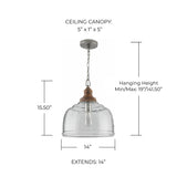 Capital Lighting 330318GY Julian Coastal Style Clear Organic Rippled Glass Pendant with Handcrafted Mango Wood Finial, 1-Light 60 Watt, 16" H x 14" W, Grey Wash Capital Lighting Fixture Company