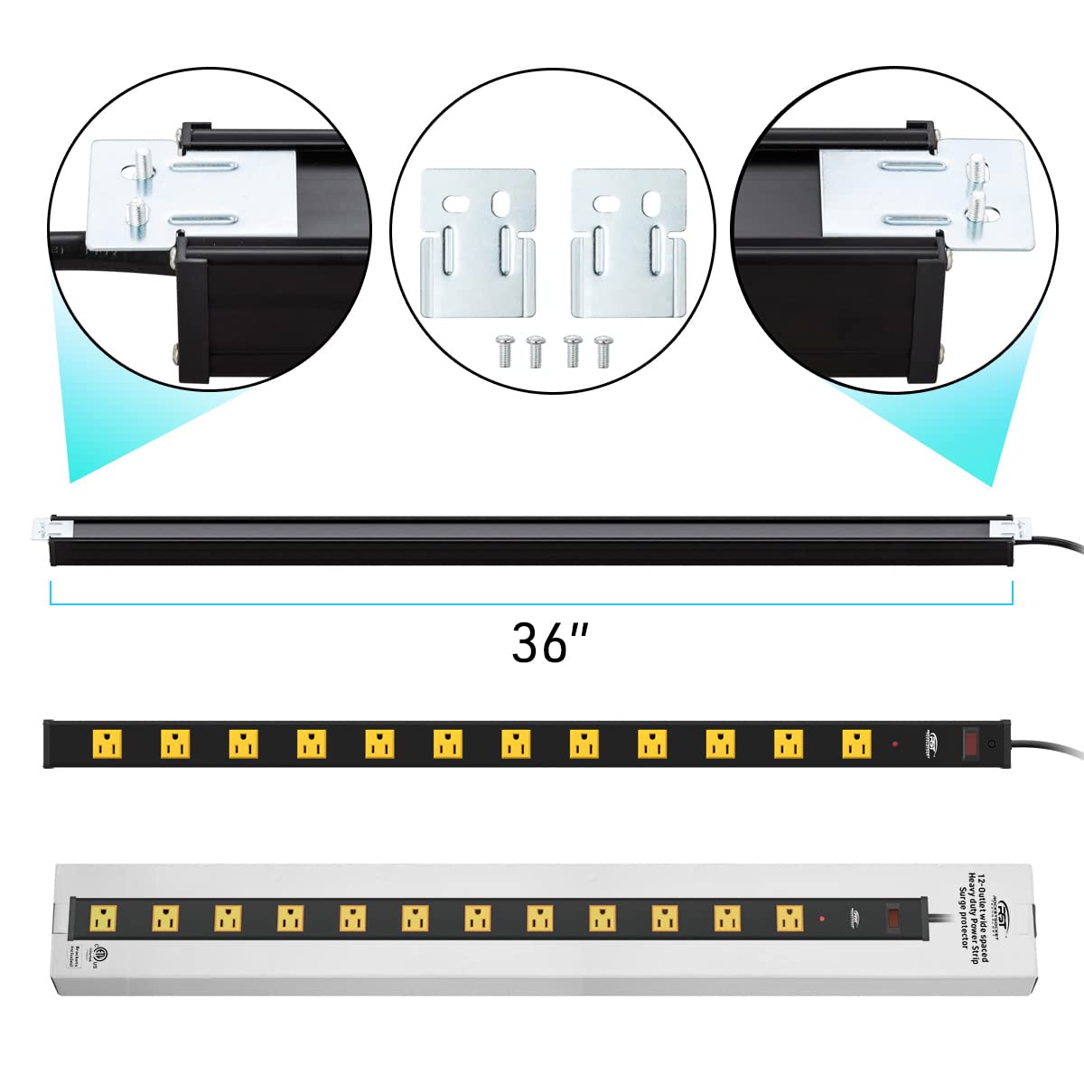 Long Power Strip, 12-Outlet Heavy Duty Surge Protector Wall Mount Power Strip with 1800 Joules Protection 15A Circuit Breaker 6FT for Garage, Shop, Industrial, Underdesk - WoodArtSupply