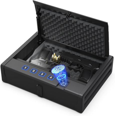 [ 20% Larger capacity ] Biometric gun safe with fingerprint lock box,Large pistol safes for handgun,nightstand hidden gun storage for bedside,quick access，ammunition storage security box for Home HARDROCK