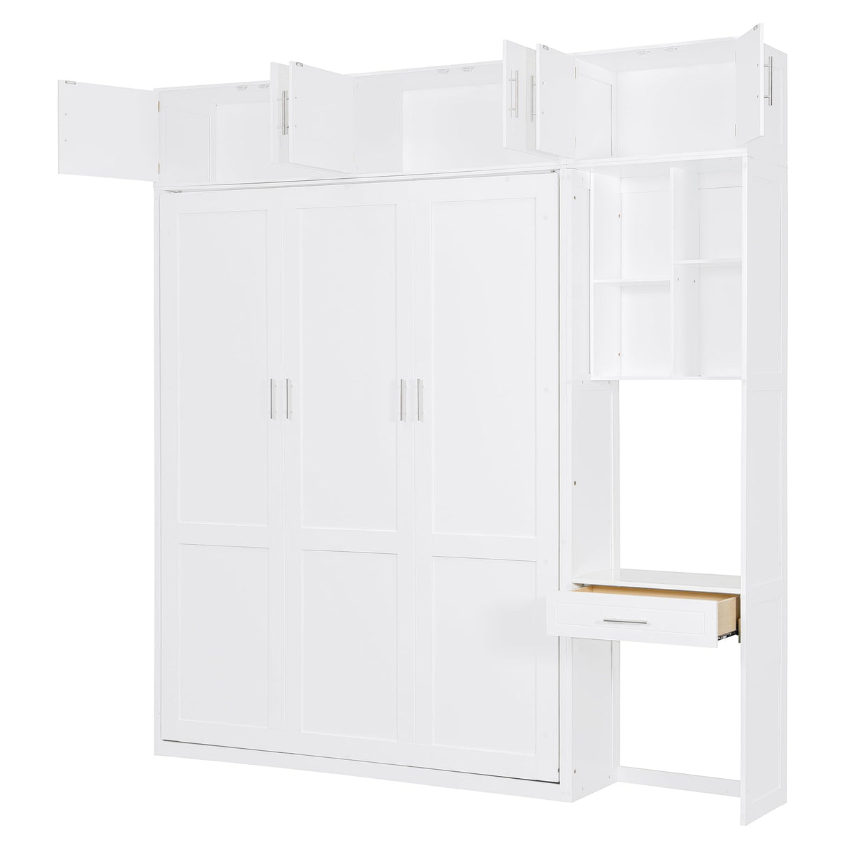 Harper & Bright Designs Queen Size Wall Murphy Bed with Desk, Wooden Queen Size Wall Bed with Storage Top Cabinet and Storage Shelves, White Harper & Bright Designs