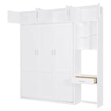 Harper & Bright Designs Queen Size Wall Murphy Bed with Desk, Wooden Queen Size Wall Bed with Storage Top Cabinet and Storage Shelves, White Harper & Bright Designs