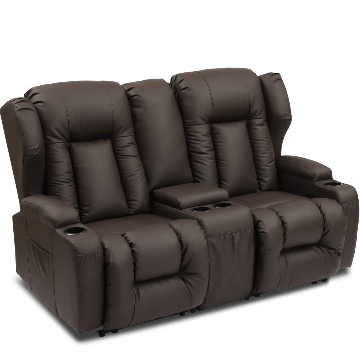 SAMERY 65.5" RV Loveseat Recliner Double Recliner RV Sofa & Console | Wall Hugger Loveseat Reclining RV | RV Theater Seats | RV Couch | RV Home Theater Seating Furniture (Faux Leather Brown) SAMERY