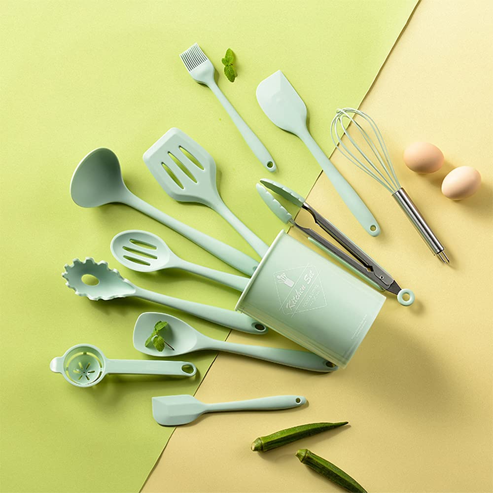 Kitchen Utensils Set-12 Pieces Silicone Cooking Utensils Set (Dishwasher Safe) 392°F Heat Resistant Spatula Set,Kitchen Utensil Set for Nonstick Cookware,Best Kitchen Tools with Holder Pranski