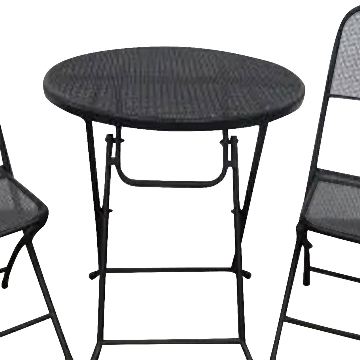 Four Seasons Courtyard Padova 3 Piece Bistro Outdoor Backyard Dining Set with 2 Folding Chairs and Round Table Furniture for Patios or Decks, Black Four Seasons Courtyard