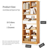 IOTXY 71-Inch Tall Scandinavian Open Shelf Bookcase with 10 Cubes and Drawer in Maple Yellow IOTXY