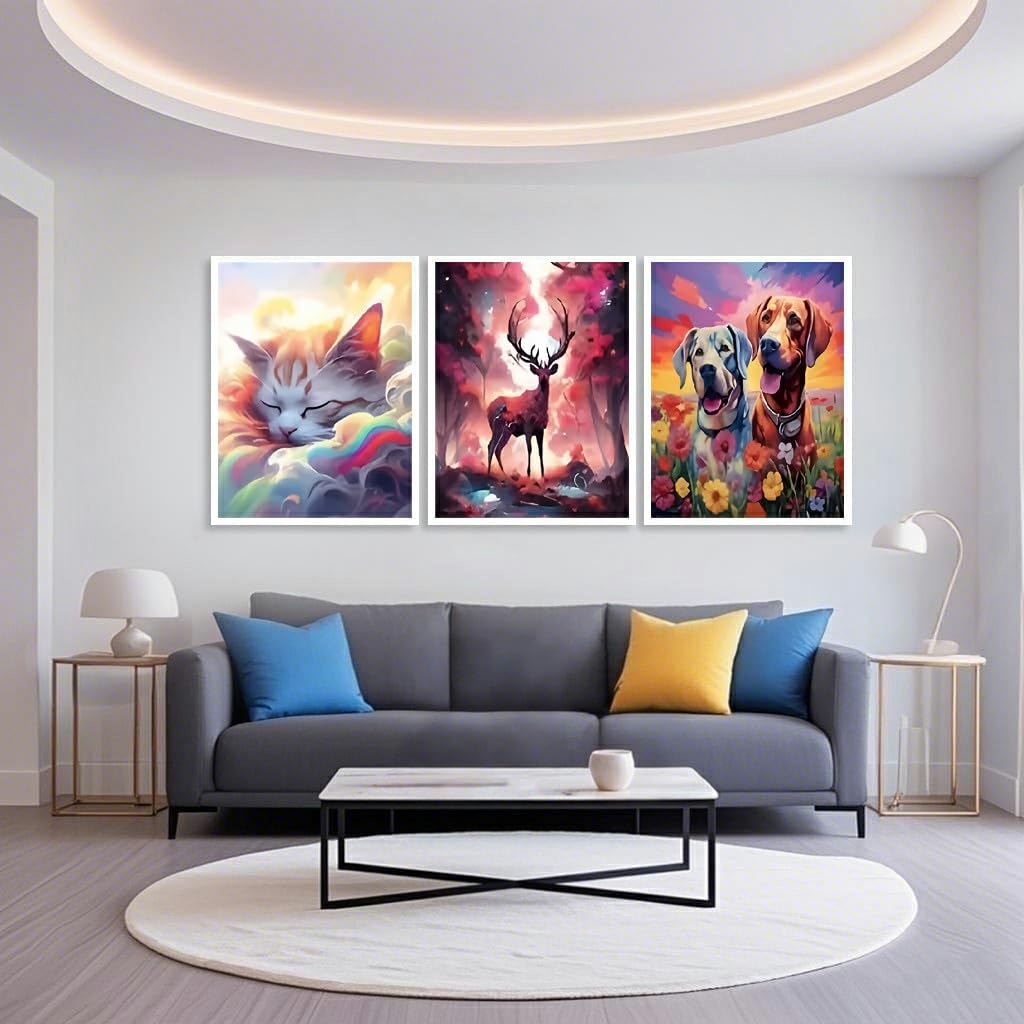 Mowana Diamond Art Kits for Adults - 6 Pack Animals Cat Dog Lion Elephant Deer Cow Diamond Painting Kits for Beginners, 5D DIY Full Drill Gem Art Painting for Home Wall Decor and Gifts 12x16inch Mowana