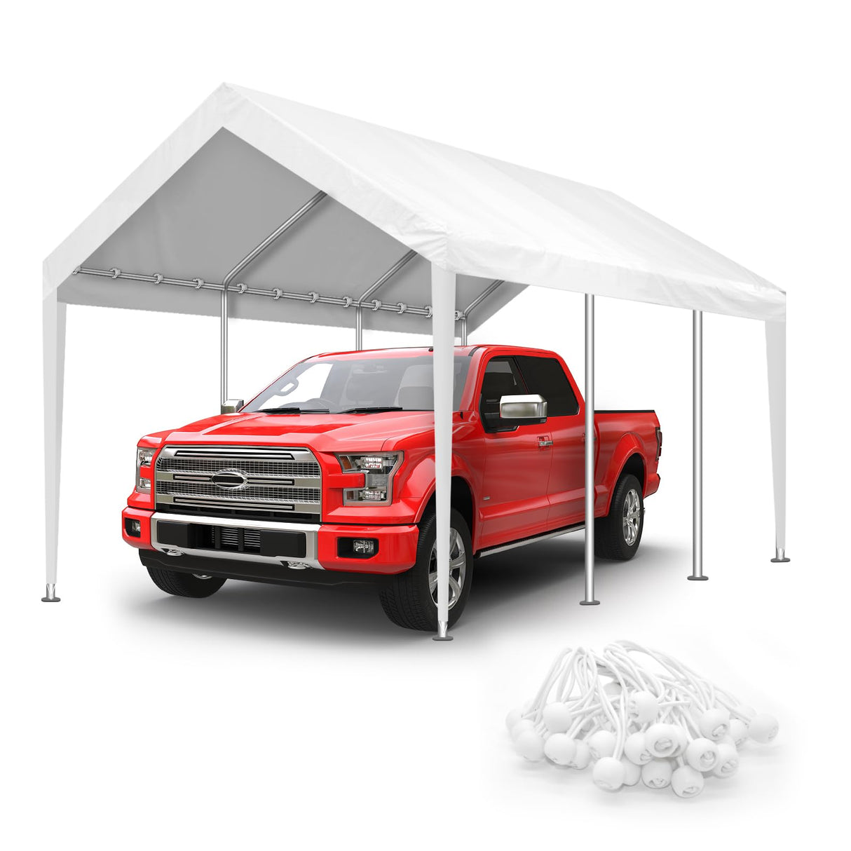10x20FT Carport Canopy Replacement Cover Heavy Duty Waterproof & UV Protected, All Weather Car Shade Canopy with Ball Bungees (White, 10'x20', Frame is not Included) Inmeilifus