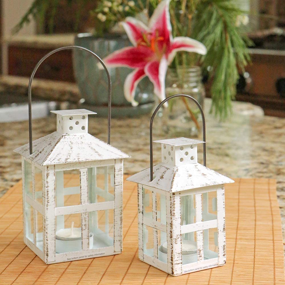 Kate Aspen Rustic Farmhouse Decor White Candle Holder Lantern Decorative (5 Inch), Wedding Decoration, Centerpiece Table Decorations, Home Decor, Shelf Decor, Fireplace Lantern Kate Aspen
