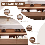 High QLO Bathroom Vanity Double Sinks Set - Floating Log Color Classic Design Bathroom Vanity Includes Three Large Drawers | Open Storage Rack & Time Display Mirror,Double Basins(60IN) High QLO