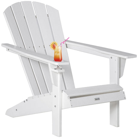 Outsunny Adirondack Chair with Cup Holder, All Weather Patio Chair HDPE Lounger, Fire Pit Seating High Back and Wide Seat for Outdoor, Backyard, Garden, Deck, Lawn, White Outsunny