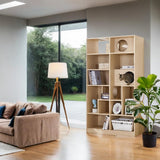 EMOBACO Bookcase Wooden Cat Tree, Natural Bookshelf Indoor Cat House Pet Furniture, Display Case with Storage, Cat Litter Box Enclosure Climbing Shelf EMOBACO