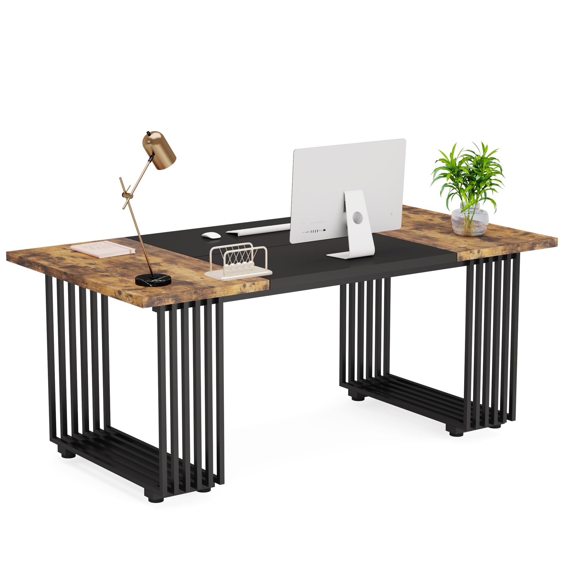 Tribesigns 70.9" Executive Desk, Industrial Office Desk, Wood Computer Desk with Black Metal Legs, Large Workstation for Home Office, Big Study Writing Desk, Conference Table for Meeting Room - WoodArtSupply