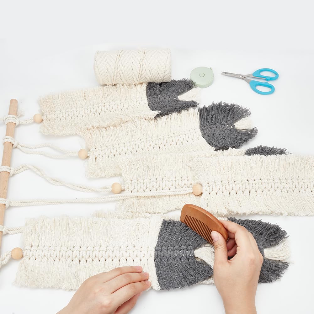 ORIGACH DIY Macrame Feather Wall Hanging Kit Boho White and Dark Gray Feather Tapestry Macrame Kit for Adults Beginner Handmade Rustic Macrame Feathers Leaf Wall Hanger Decor for Living Room Bedroom ORIGACH