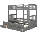 Harper & Bright Designs Twin Over Twin Bunk Bed with Trundle and Storage, Solid Wood Bunk Bed Frame with 3 Drawers for Kids, Teens, Adults (Gray) Harper & Bright Designs