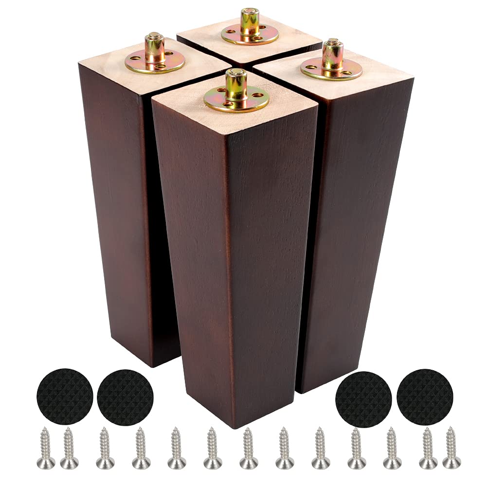 8 Inch Wood Furniture Legs, Wooden Couch Sofa Leg Feet Set of 4, Mid-Century Modern Walnut Square Replacement Legs for Sectional Nightstand Armchair Recliner Table Dresser Sideboard CtopoGo