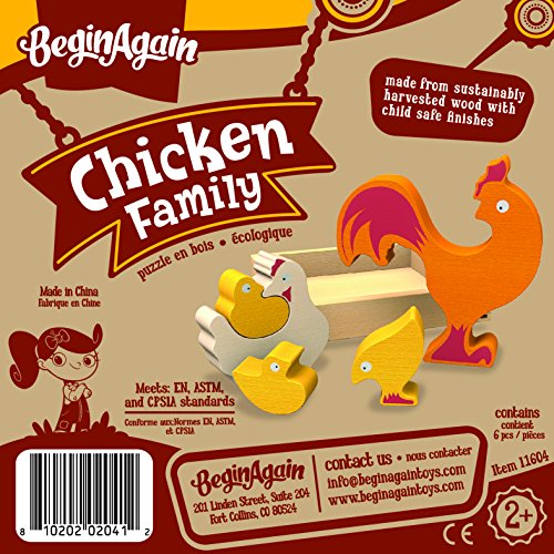 BeginAgain Chicken Family Puzzle - Creativity and Storytelling Skills - 5 Piece Set, Kids 2 and Up, 6" x 6" x 1" - WoodArtSupply