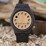 BOBO BIRD Men's Bamboo Wooden Watch with Black Cowhide Leather Strap 12 Holes Timer Design Sports Casual Watches BOBO BIRD