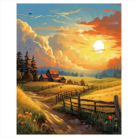 Sunset Farm Paint by Numbers Kit for Adults - DIY Landscape on Canvas 16x20 Inches, Adults' Paint-by-Number Kits Acrylic Paint Set, Suitable for Beginners, Scenic Art Kit for Home Decoration or Gifts DecorFriday