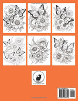 Butterflies and Sunflowers Coloring Book Volume 2: Featuring 50 beautiful butterfly and sunflower images to color in. Suitable for both kids and adults Majosta
