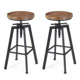 VILAVITA Vintage Adjustable Bar Stools Set of 2, Height Ranges from 24.8 to 30.8 inch, Natural Wood Seat and Heavy Metal Frame Rustic Industrial Swivel Bar Stools VILAVITA