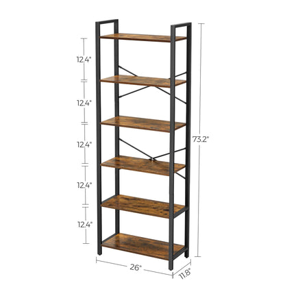 VASAGLE Industrial 6-Tier Tall Bookshelf with Steel Frame in Rustic Brown and Black - WoodArtSupply