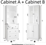 TUSY 71" H Bookshelf with Storage, 6-Tier Modern Bookshelves with 3 Large Drawer, Display Bookcase with Glass Doors, Modern 5-Tier Curio Cabinet for Home Office, Dining Room (White, AB) TUSY
