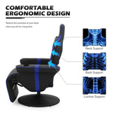 MoNiBloom Reclining Gaming Chair Ergonomic Game Recliner Chair Adjusted PU Leather Reclining Video Gaming Single Sofa with Retractable Footrest, Swivel Theater Seating Gaming Couch w/Cup Holder, Blue MoNiBloom