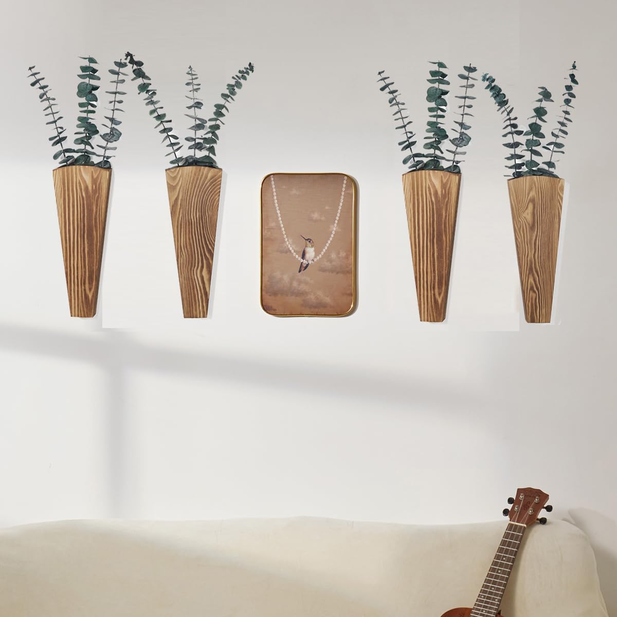 Mokof 4 Pack Wood Wall Planter for Indoor Plants, Wooden Pocket Vase for Dried Flowers and Eucalyptus Stems, Modern Farmhouse Wood Wall Decor for Living Room, Bedroom, Bathroom, Home Office Mokof