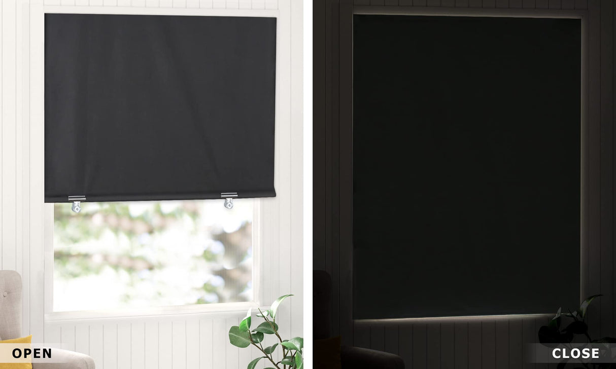 LazBlinds 100% Blackout Roller Shades, No tools No Drill Cordless Blinds for Windows, Thermal Insulated UV Protection Privacy Window Shades for Bedroom (36''W x 72''H, Black) LazBlinds