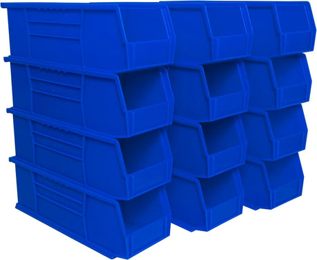 Akro-Mils 30234 AkroBins Plastic Storage Bins, Space-Saving Stackable Bins for Garage, Pantry, Craft Organization, 15" x 5" x 5", Blue, 12-Pack Akro-Mils