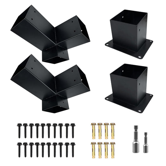 DEVALLEY 3-Way T-Shape Pergola Bracket Kit,Woodwork Brackets with Screws for 4x4(Actual:3.5"x3.5") Wood Beams for Patio Pergola,Log Cabin Gazebo W/Hardware(1Pack) - WoodArtSupply