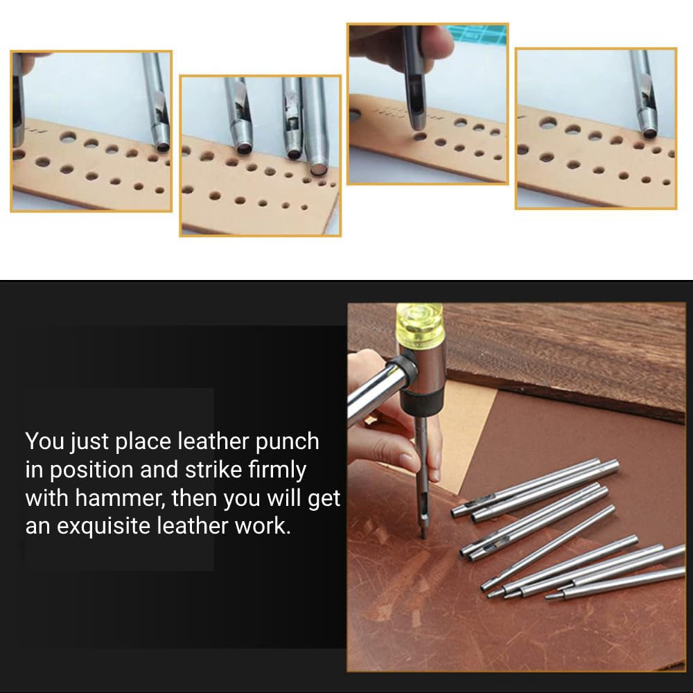 Walfront Hole Punch Kit, 10pcs Alloy Steel Leather Hand Tool, 0.5-5mm Multi Sizes Metal Puncher for Leather Craft, Clothing, Handbags, Belts etc. Walfront