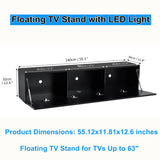 HOMMPA Floating TV Stand with LED Lights for TVs up to 65 Inch, Wall Mounted Entertainment Center with Storage, Modern High Glossy Media Console for Living Room, Bedroom, Black HOMMPA