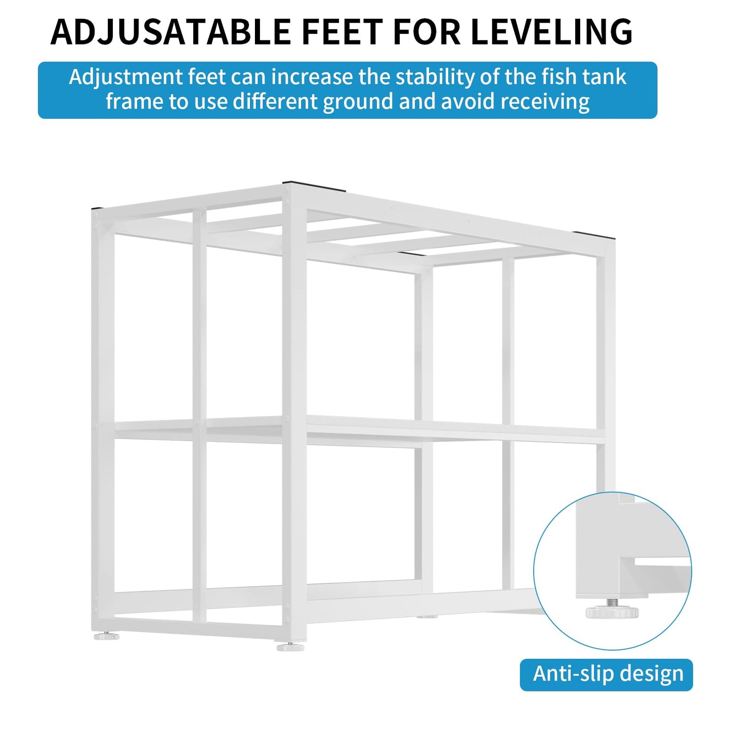 VOWNER 40-50 Gallon Fish Tank Stand - Metal Aquarium Stand, 36.6" x 18.5" x 29.5" Heavy Duty Reptile Tank Stand, Adjustable 2-Tier Fish Tank Rack Shelf for Home Office, Tank not Included, White