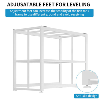 VOWNER 40-50 Gallon Fish Tank Stand - Metal Aquarium Stand, 36.6" x 18.5" x 29.5" Heavy Duty Reptile Tank Stand, Adjustable 2-Tier Fish Tank Rack Shelf for Home Office, Tank not Included, White