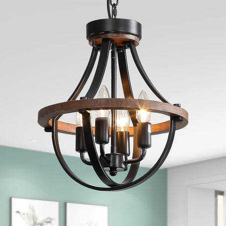 Lanpesting Farmhouse Chandelier, Modern Hanging Pendant Lighting, 4-Light Rustic Ceiling Light Fixture, Vintage Chandelier for Hallway Foyer Dining Room Entryway Kitchen Island Bedroom Lanpesting