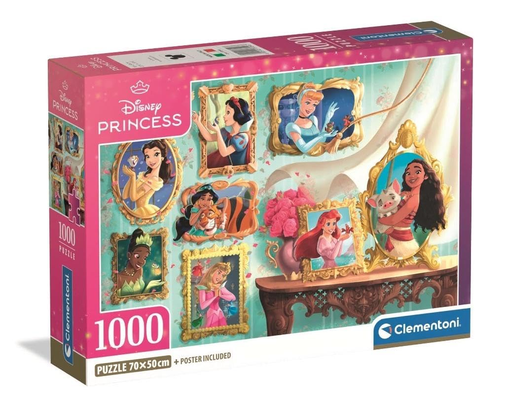 Clementoni Jigsaw Puzzles 1000 Pieces Disney Princess, Puzzle for Adults 14-99 Years, Compact Box, 37046 Clementoni