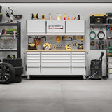 72 Inch Garage Tool Cabinet with 15 Drawers, Garage Workbench/Storage Cabinet, Rolling Toolbox Stainless Steel Tool Bench with Locking System, Metal Construction, Workshop/Garage/Home GAOMON