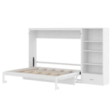 RUNNA Queen Size Murphy Bed Wall Bed with Height Adjustable Storage Compartments and Shelf, Multifunctional Foldable Platform Bed for Small Space,Bedroom,Guest Room (White/1) RUNNA