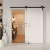 ALAMEDADT 42''x84'' Sliding Barn Door with 7 Ft Barn Door Hardware Kit& Handle& Floor Guides,Pre-Drilled Holes Easy Assembly - Include Installation Manual, Water-Proof PVC Surface, H-Frame, White ALAMEDADT