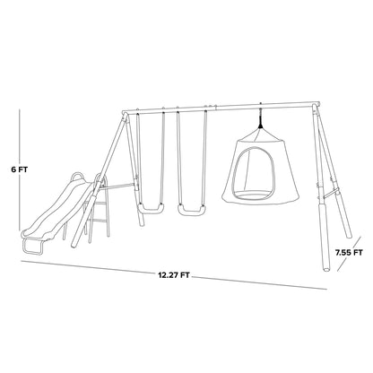 Sportspower Shooting Star Metal Swing Set w/ 2 LED Swings, Padded Saucer Swing with LED Light up Tent and 5' Double Wall Blow Molded Slide