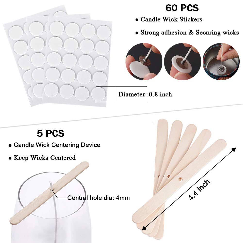 Bulk Cotton Candle Wick 8" Pre-Waxed 80 Pcs with 60Pcs Candle Wick Stickers, 5Pcs Candle Wick Centering Device and 20PCS Metal Tabs for Candle Making (80pcs 20cm Wick kit) ANTUNIHOD