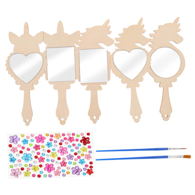 Didiseaon 12-Piece Unfinished Wooden Mirror Craft Set for Kids DIY Princess Hand Mirrors for Girls Birthday Parties and Craft Activities Safe Unbreakable for Toddler Decor